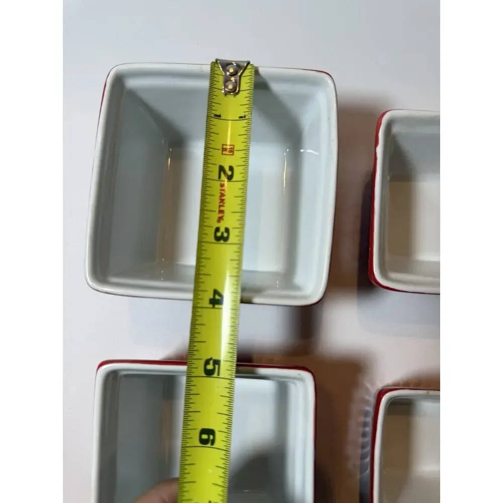 BIA Ceramic Square Ramekin Set Red White Oven Safe Four-Piece